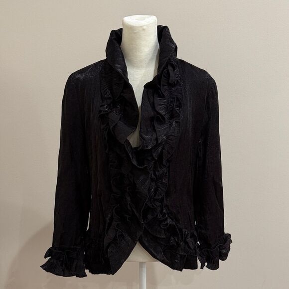 Elegant Black Ruffled Jacket Size Small Designed in Italy - Picture 1 of 3